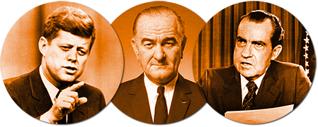 Presidenterna John F Kennedy, Lyndon Johnsson och Richard Nixon